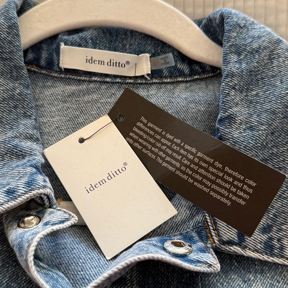 .idem ditto Denim Distressed Women’s Long Sleeve Romper in Vintage Blue Sz M NWT - Picture 7 of 12